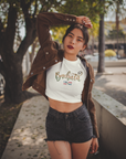 Bachata Lover Text Cherry Red & White Crop Top
