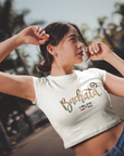 Bachata Lover Text Cherry Red & White Crop Top