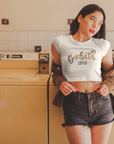 Bachata Lover Text Cherry Red & White Crop Top