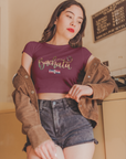 Bachata Lover Text Cherry Red & White Crop Top