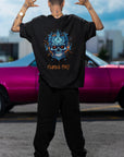 Flaming Fury Blue Skull Unisex T-Shirt (Oversized)