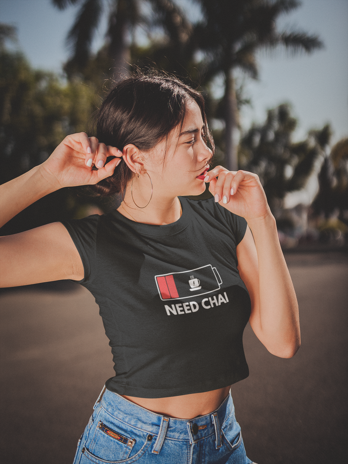 Need Chai Text Black Crop Top