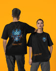 Flaming Fury Blue Skull Unisex T-Shirt (Oversized)