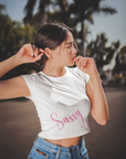 Sassy pink text white Crop Top
