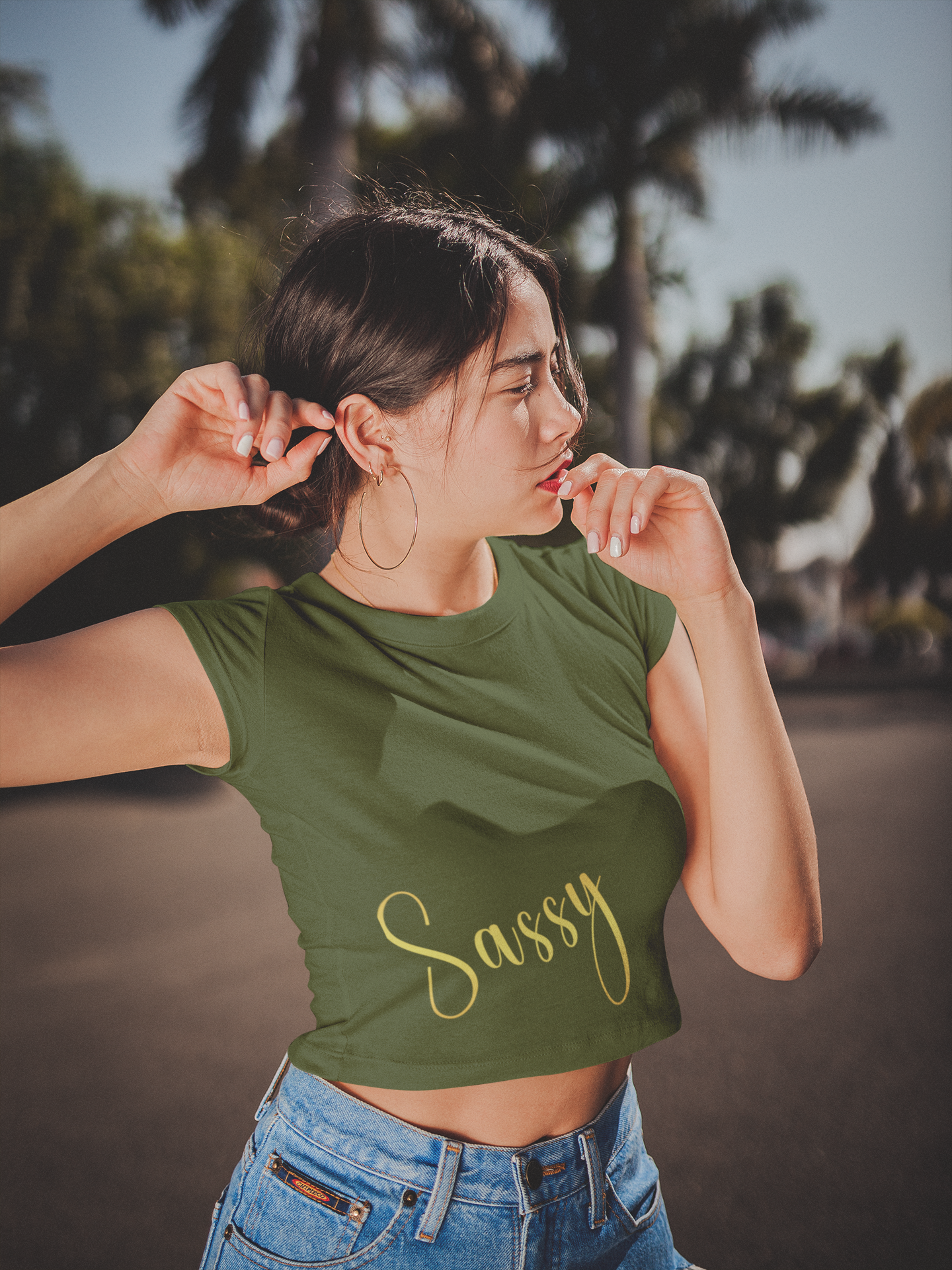 Sassy golden text mehndi green Crop Top