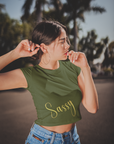 Sassy golden text mehndi green Crop Top