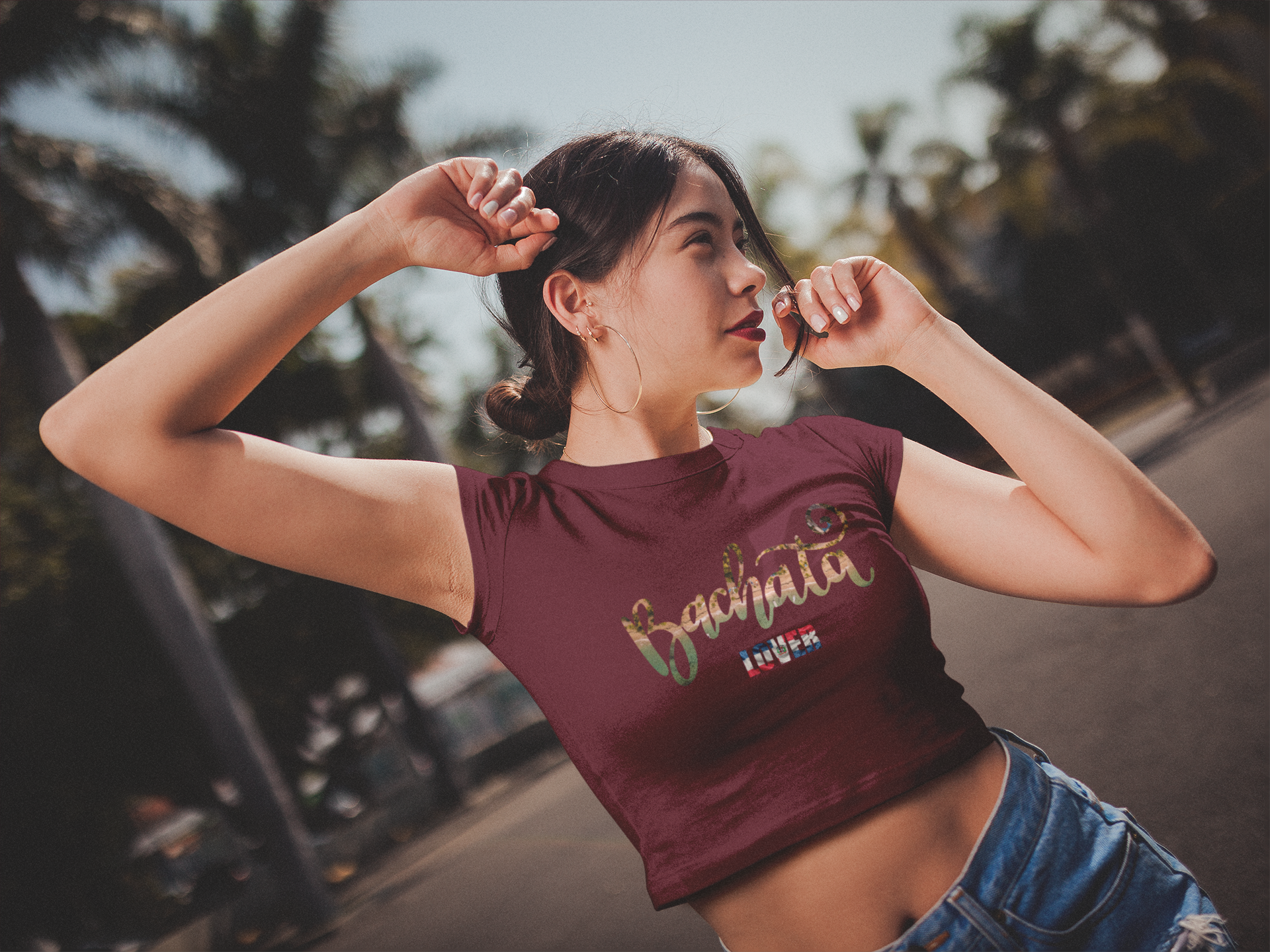 Bachata Lover Text Cherry Red &amp; White Crop Top