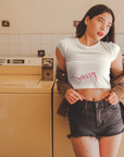 Sassy pink text white Crop Top