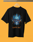 Flaming Fury Blue Skull Unisex T-Shirt (Oversized)