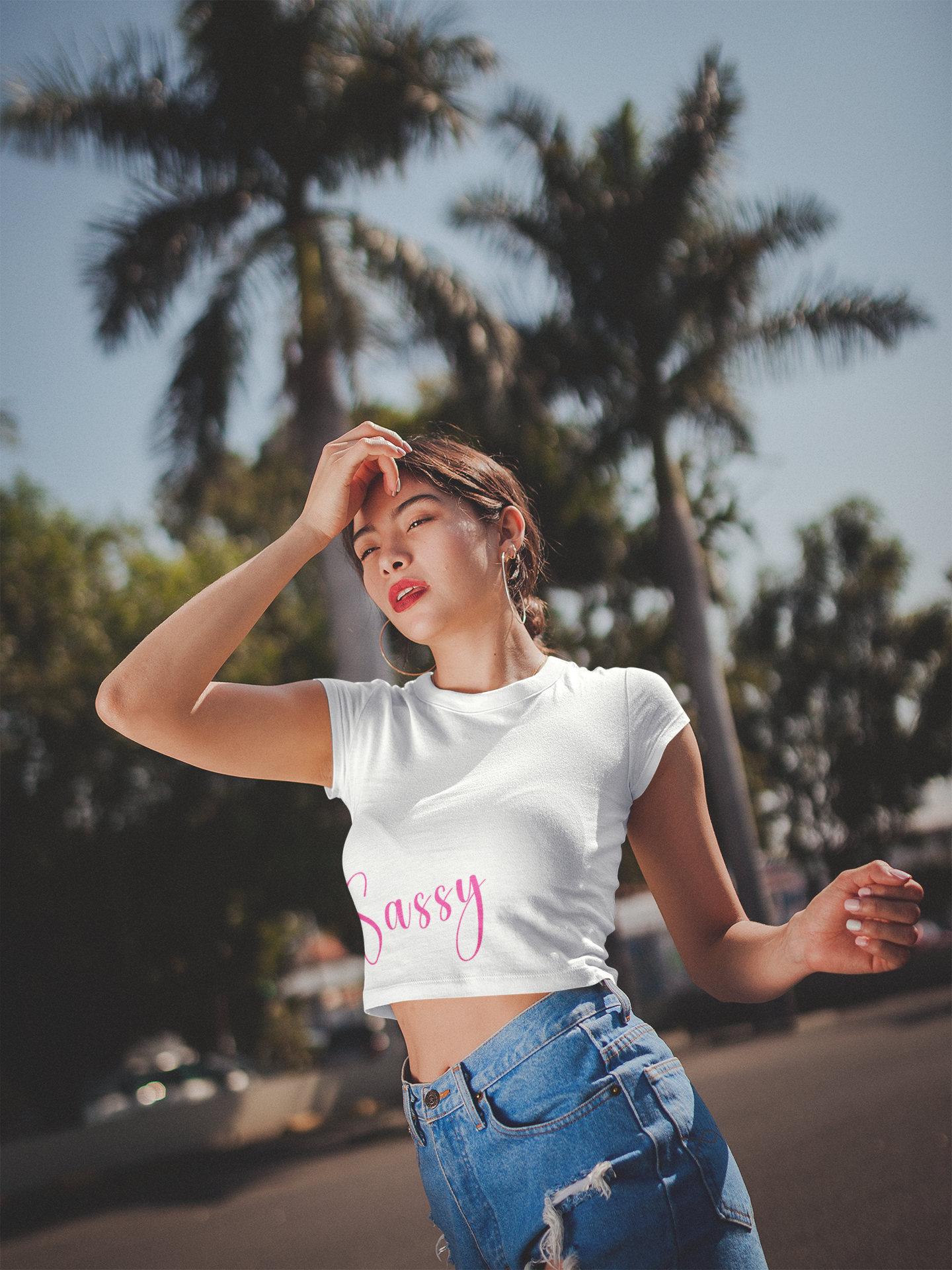 Sassy pink text white Crop Top