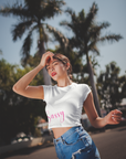 Sassy pink text white Crop Top