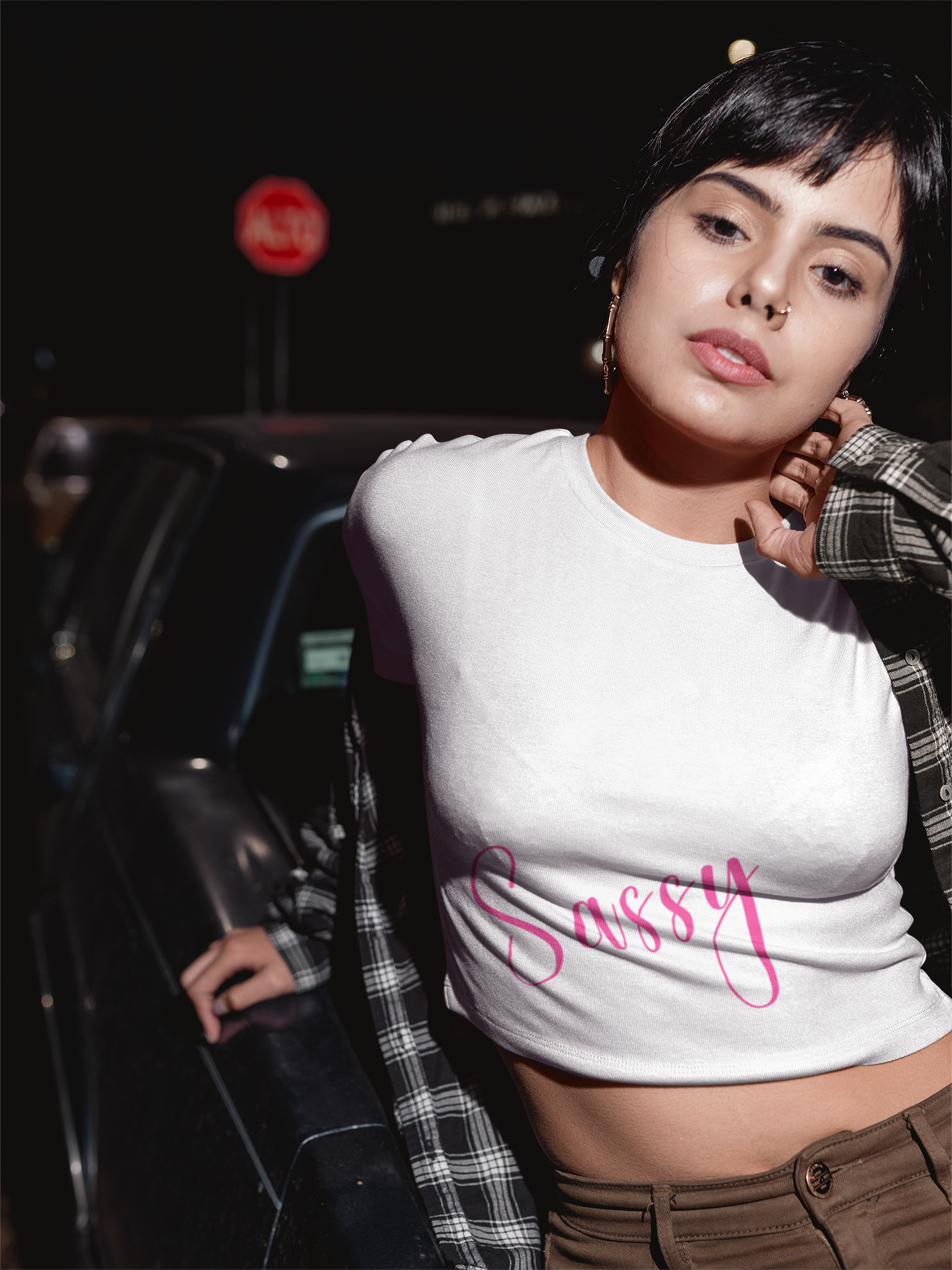 Sassy pink text white Crop Top