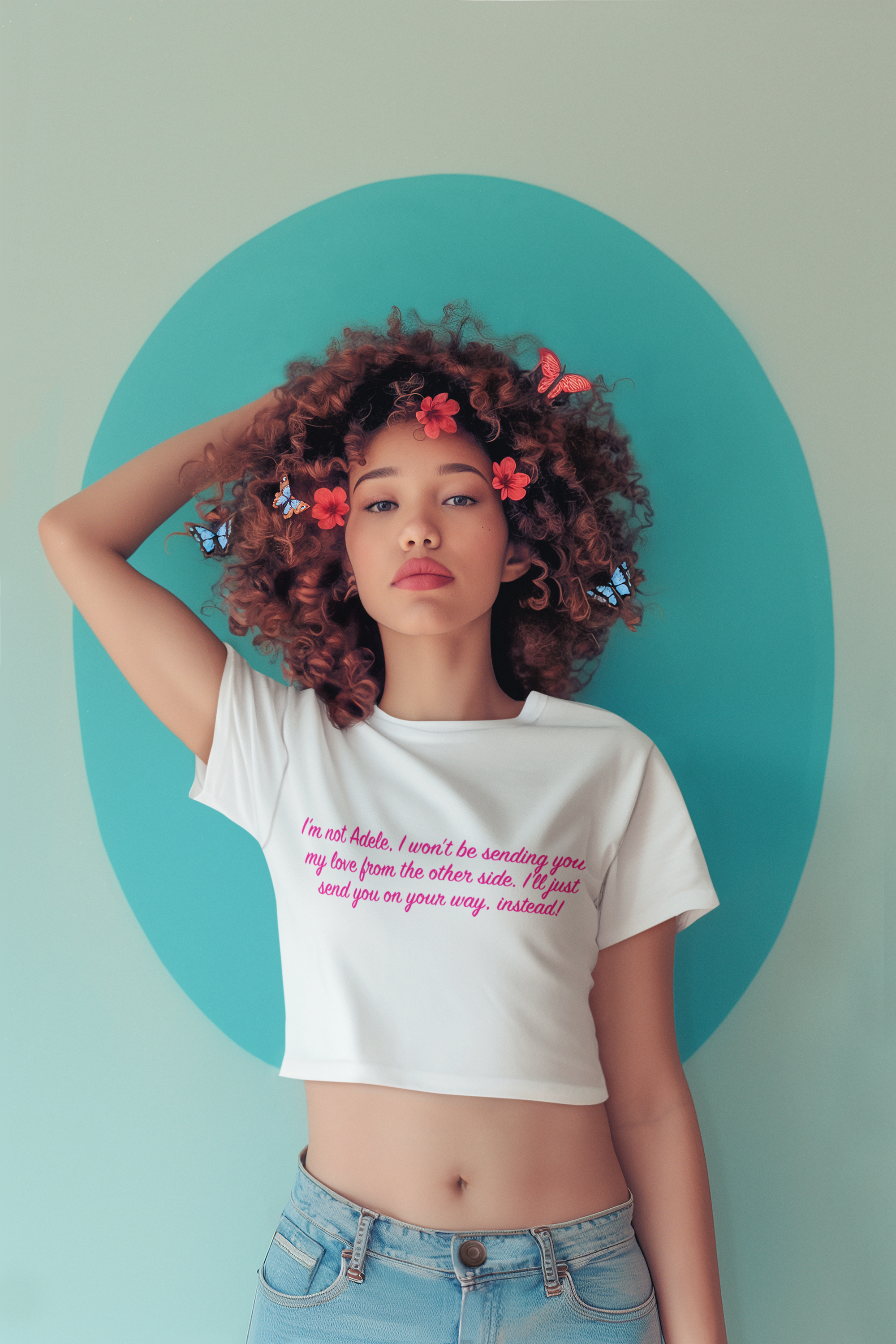 I'm not Adele Text White/Pink Crop Top