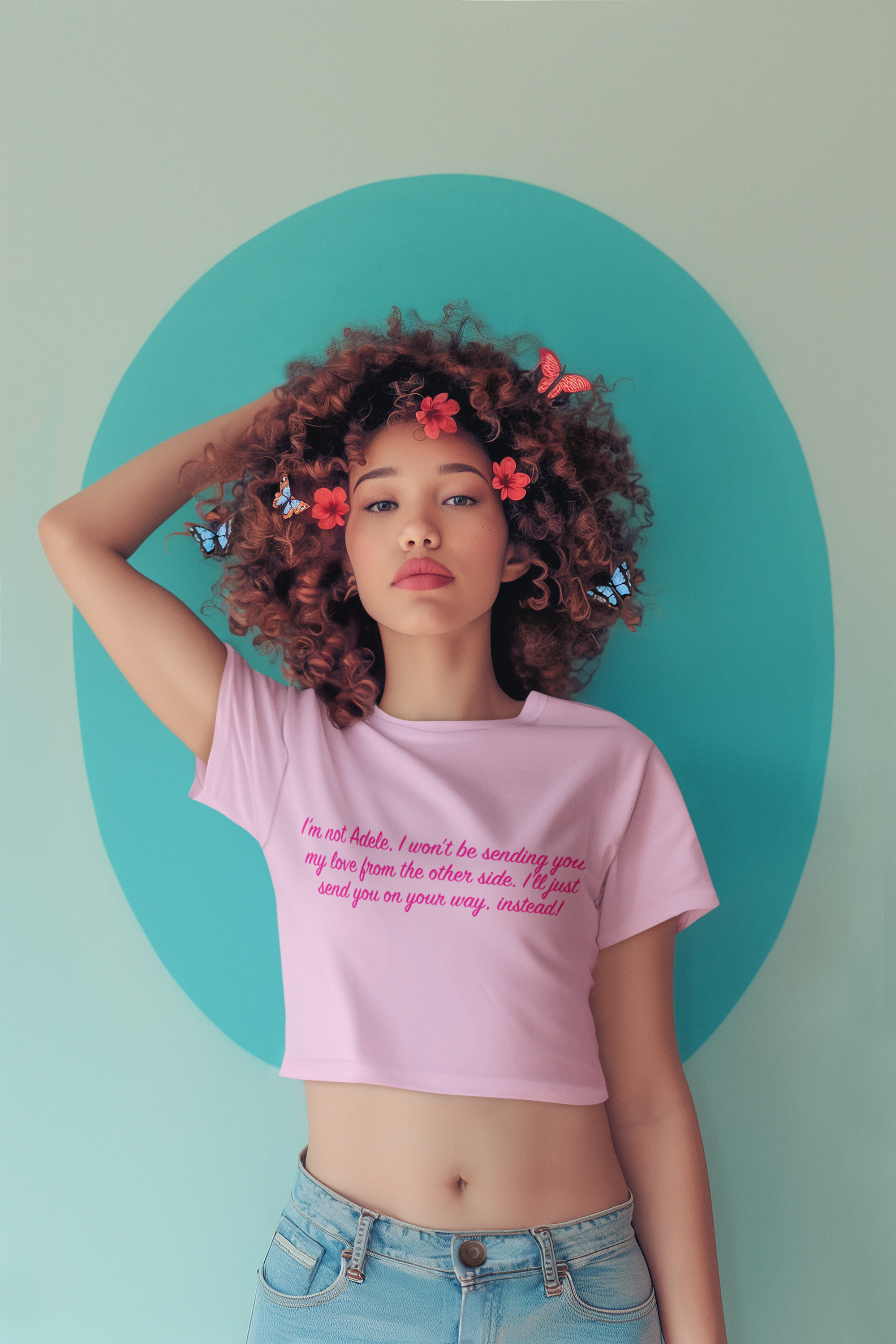 I'm not Adele Text White/Pink Crop Top