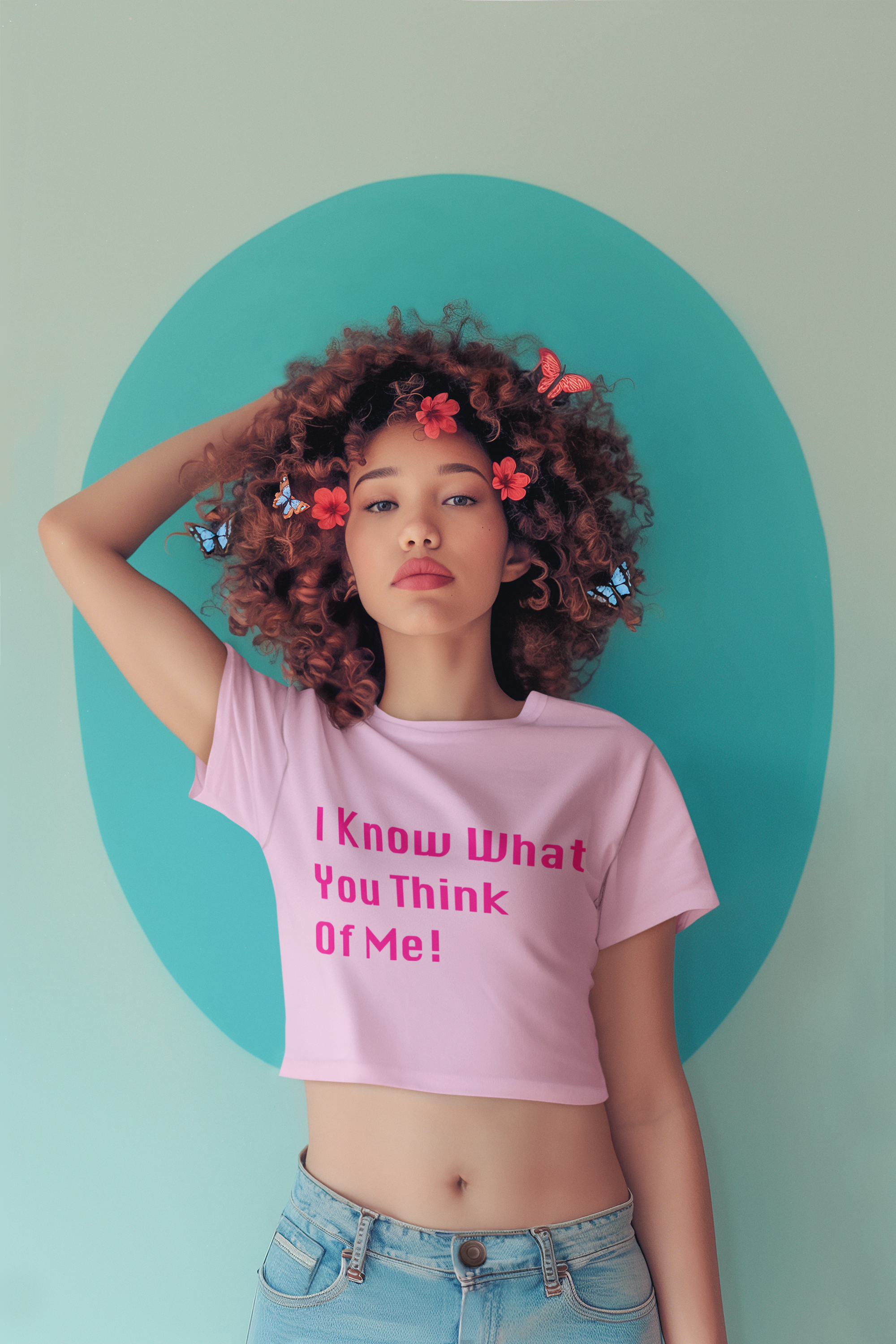 I Know What You Think Of Me Text Pink Crop Top