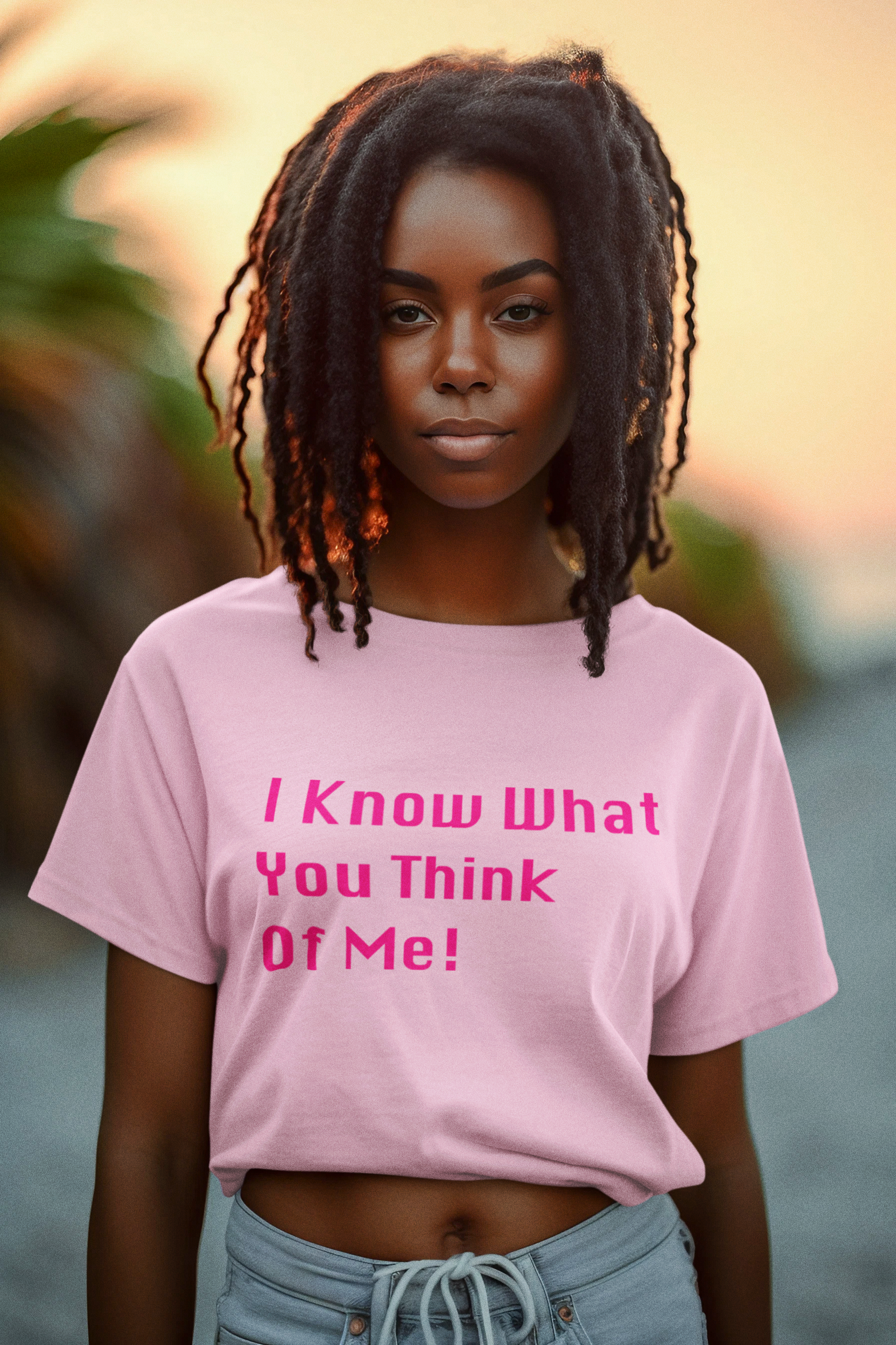 I Know What You Think Of Me Text Pink Crop Top