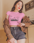 Soulmate Alcohol Text Pink Crop Top