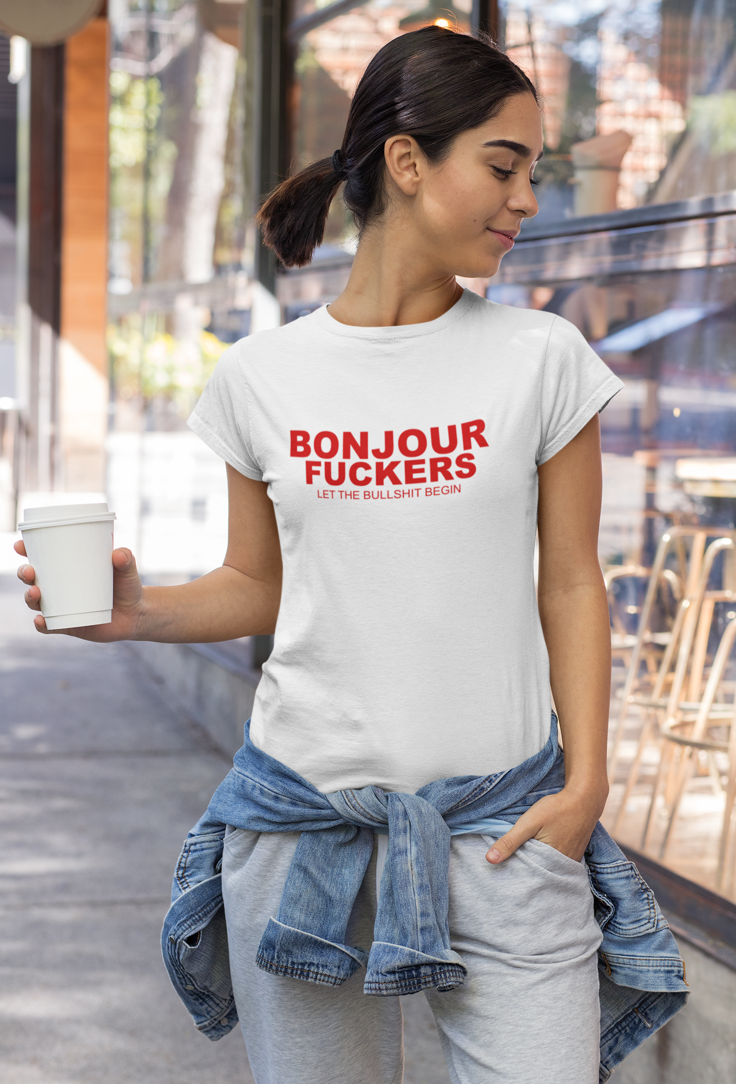 Bonjour Fuckers Text T-Shirt